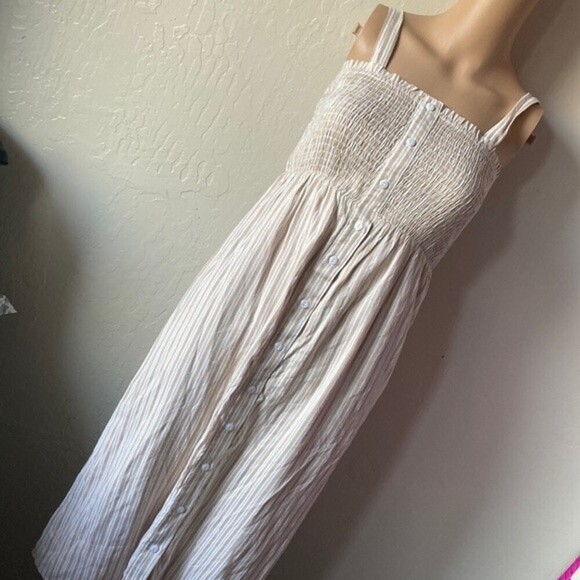 SKY AND SPARROW Smocked Button Cream Front Midi Dress (XS) - Picture 2 of 8